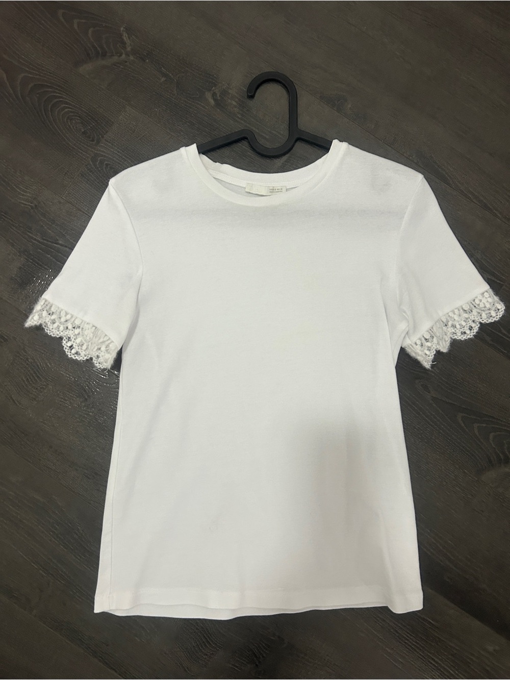 Zara White Short Sleeve Tee with Lace Trim